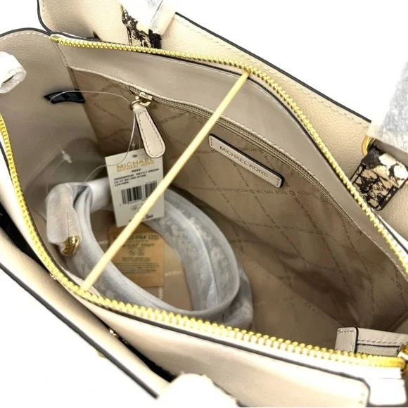 Michael Kors Large Reed Leather Belted Satchel Crossbody Bag Cream Snakeskin - Picture 9 of 11